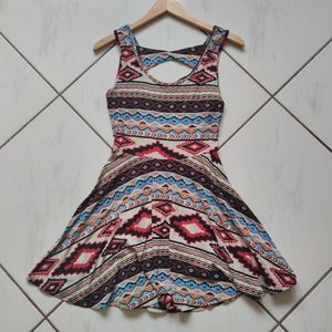 Banana Lemon 💜 Boho Aztec Fit Flare Dress Cutout